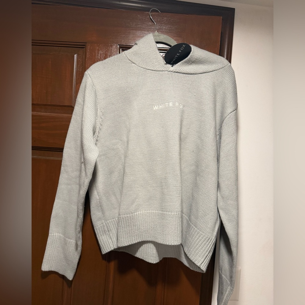 White Fox Boutique Light Gray Knit Hoodie